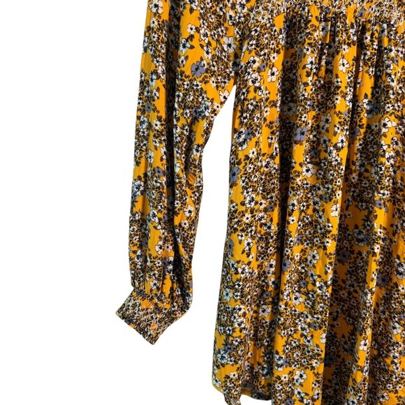 Free People Yellow Floral Boho Smocked Long Sleeve Top Tunic S - Picture 4 of 8